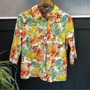 Breckenridge Women's Tropical Print button up Top Yellow‎ Red Orange sz 1X